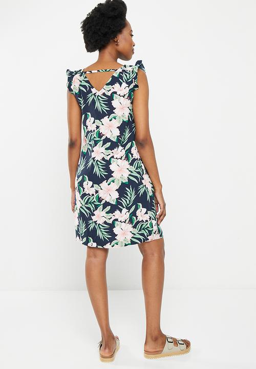 ONLY - Sylvie fr life short sleeve frill dress ptm - navy blazer jungle
