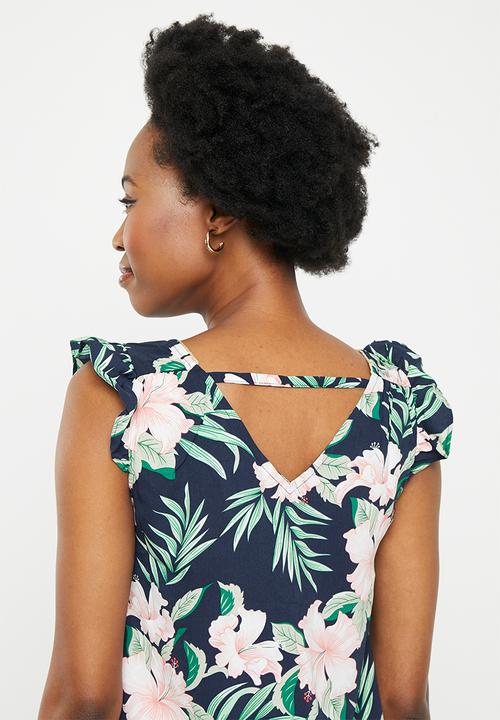 ONLY - Sylvie fr life short sleeve frill dress ptm - navy blazer jungle