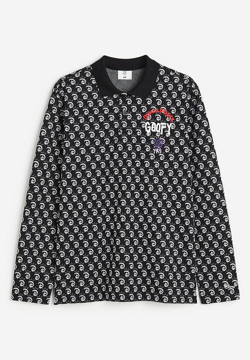 H&M - Regular fit jacquard-knit polo shirt - black/disney100