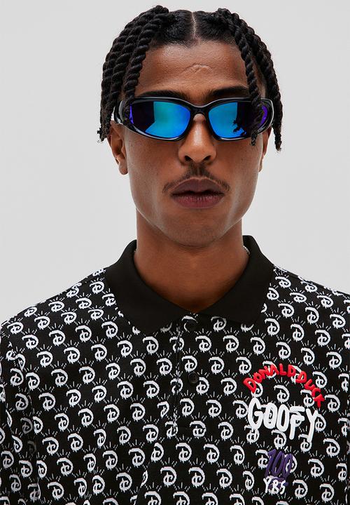 H&M - Regular fit jacquard-knit polo shirt - black/disney100