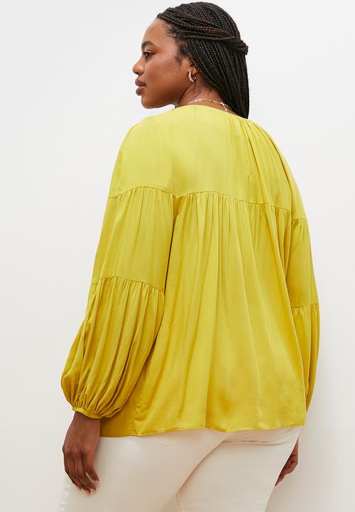 edit - Gathered balloon sleeve blouse - golden lime