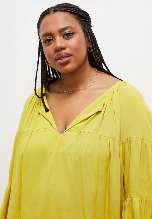 edit - Gathered balloon sleeve blouse - golden lime