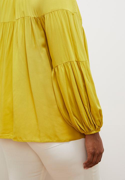 edit - Gathered balloon sleeve blouse - golden lime