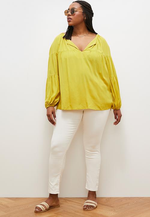 edit - Gathered balloon sleeve blouse - golden lime