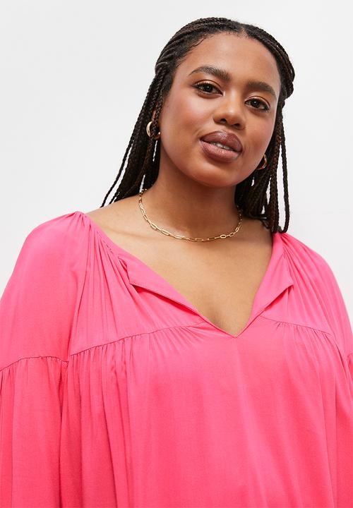 edit - Gathered balloon sleeve blouse - pink