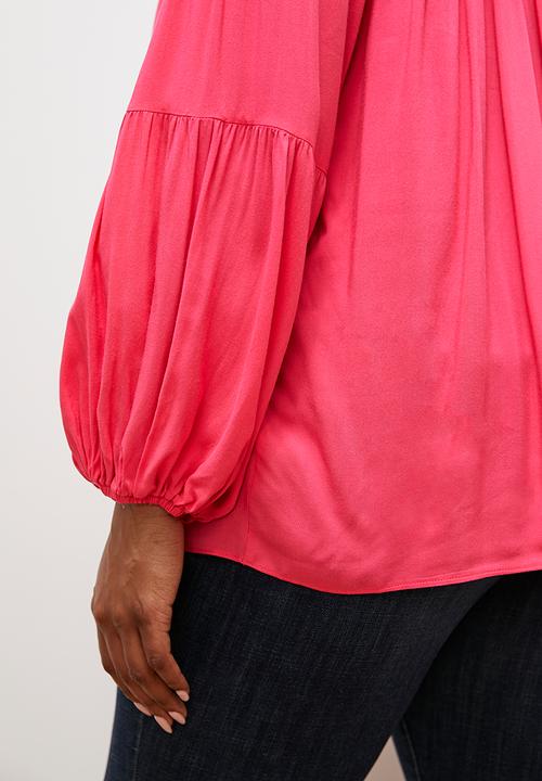 edit - Gathered balloon sleeve blouse - pink