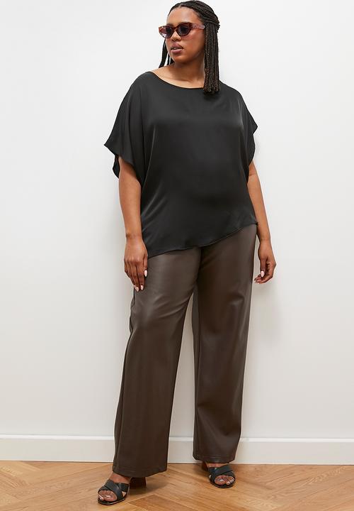 edit - Asymmetric draped satin tee - black