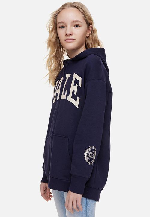 H&M - Oversized printed zip-through hoodie - blue