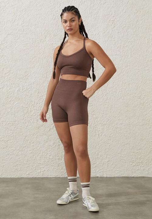 Cotton On - Seamless rib bike short - deep taupe