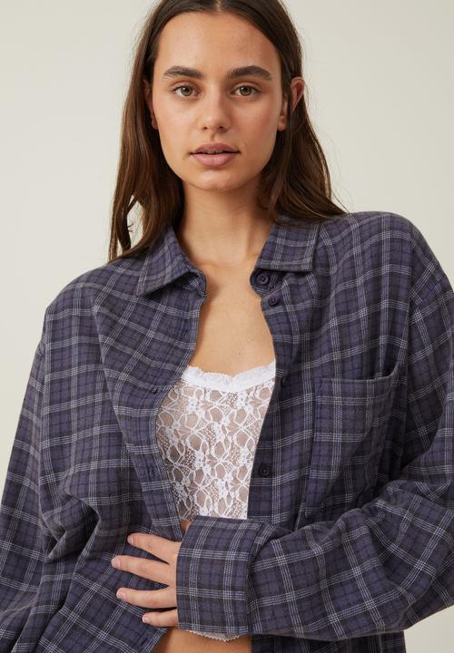 Cotton On - Boyfriend flannel shirt veronika check - vintage blue