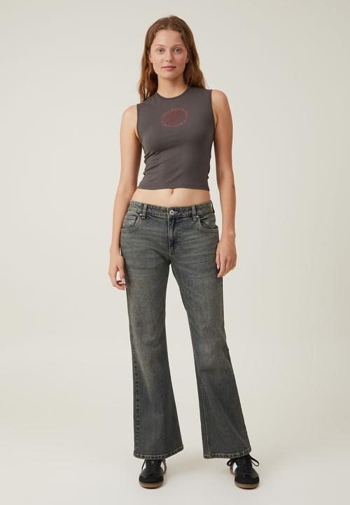 Cotton On - 90S crop tank - lcn rolling stones rhinestones/slate grey