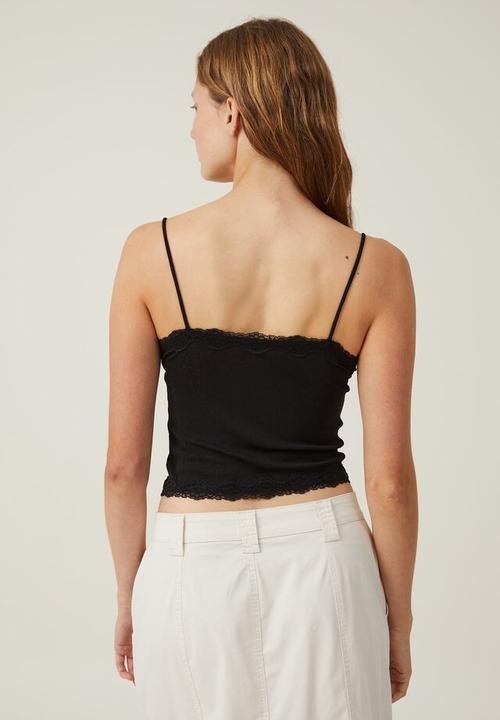 Cotton On - Zena v neck lace trim cami - black
