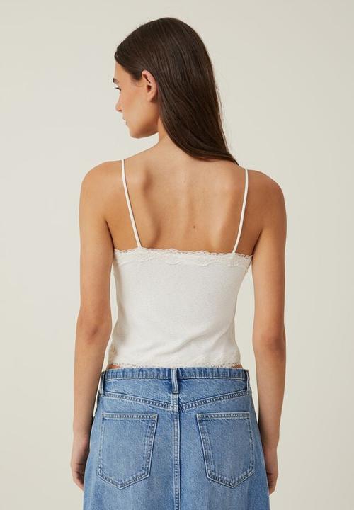 Cotton On - Zena v neck lace trim cami - natural white