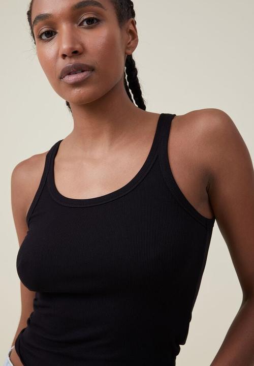 Cotton On - Staple rib scoop neck tank - black