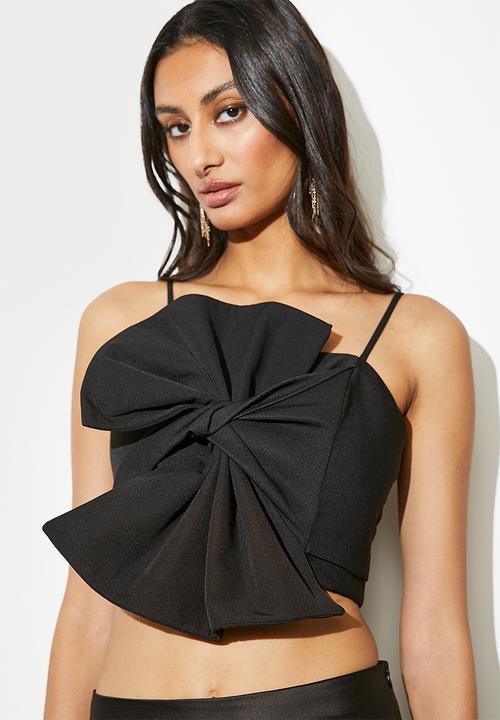 VELVET - Oversized bow cami - black