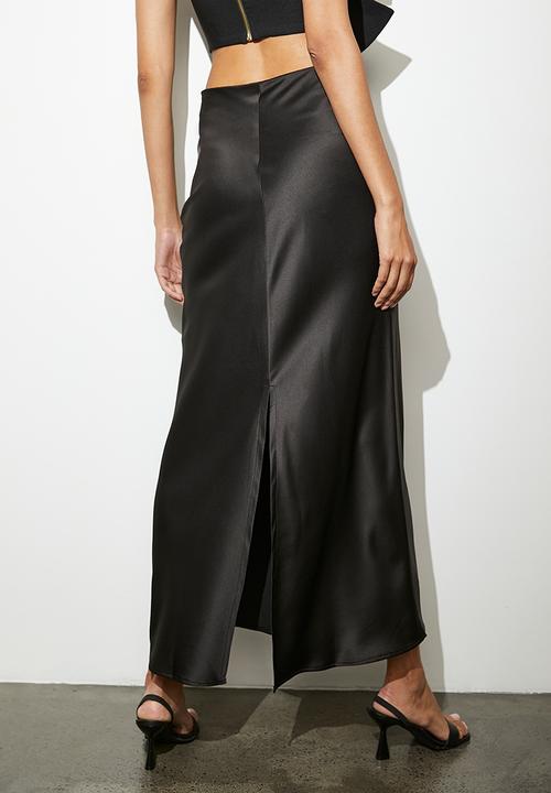 VELVET - Maxi bias slip skirt - black