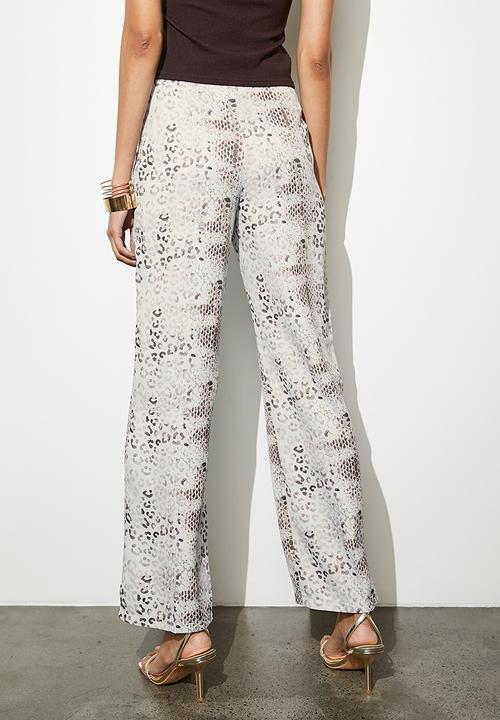 VELVET - Satin straight leg trouser - neutral snake