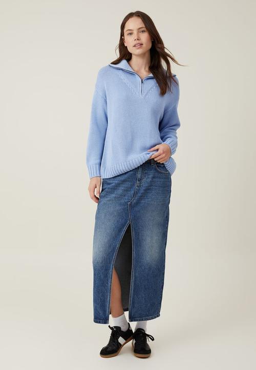 Cotton On - Cotton half zip pullover - soft blue
