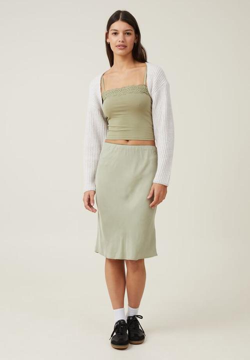 Cotton On - Katie straight neck lace cami - cool khaki