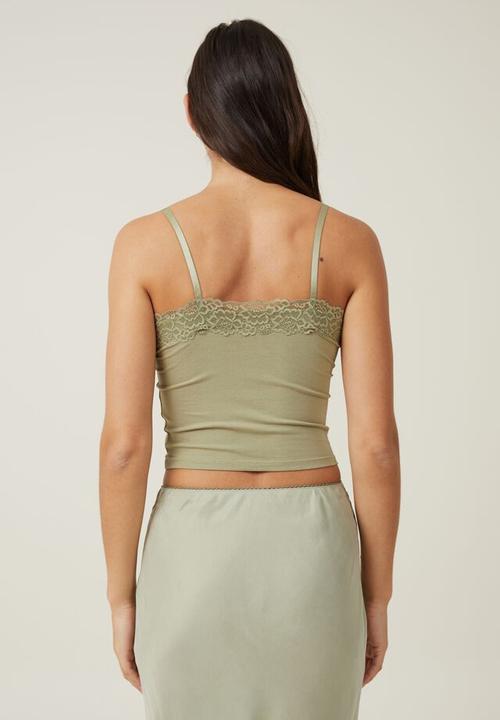 Cotton On - Katie straight neck lace cami - cool khaki