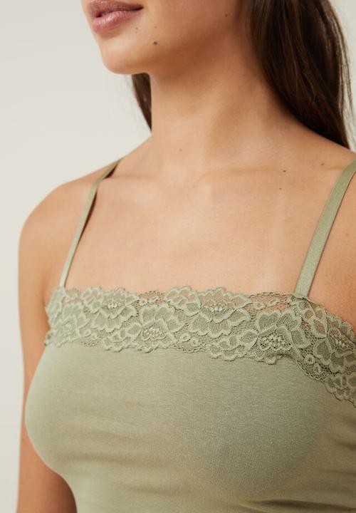 Cotton On - Katie straight neck lace cami - cool khaki