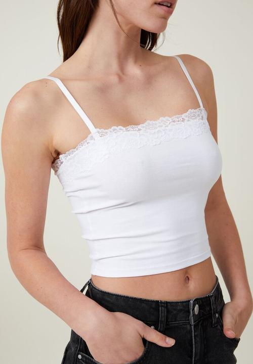 Cotton On - Katie straight neck lace cami - white