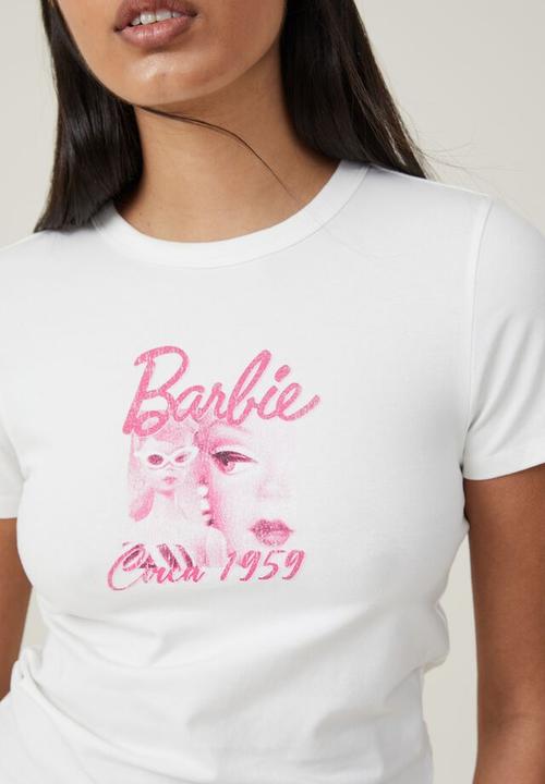 Cotton On - Barbie fitted  longline tee - lcn mat barbie circa 1959/vintage white