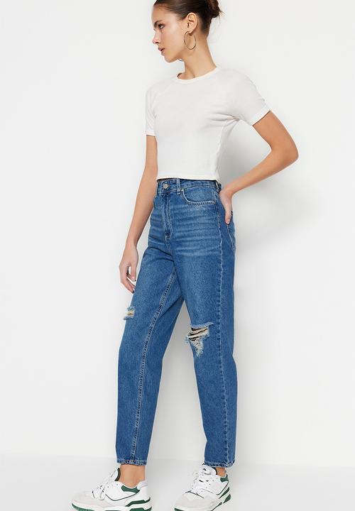 Trendyol - Ripped mom skinny jeans - blue