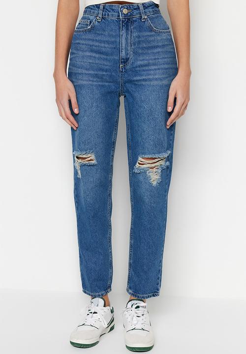 Trendyol - Ripped mom skinny jeans - blue