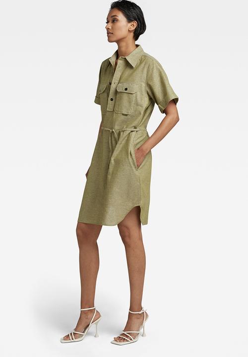 G-STAR - Millery pockets dress short sleeve - avocado/milk