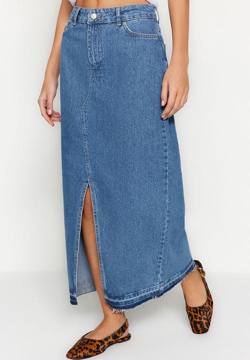 Trendyol - Denim maxi skirt - dark blue