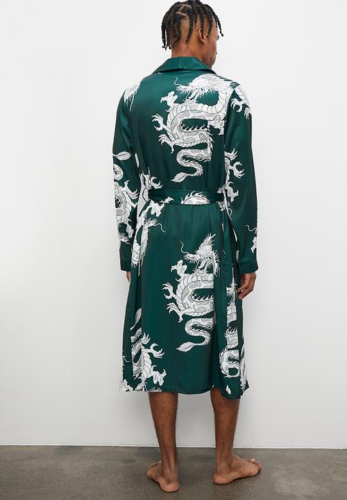 STYLE REPUBLIC - Printed satin robe - green & white