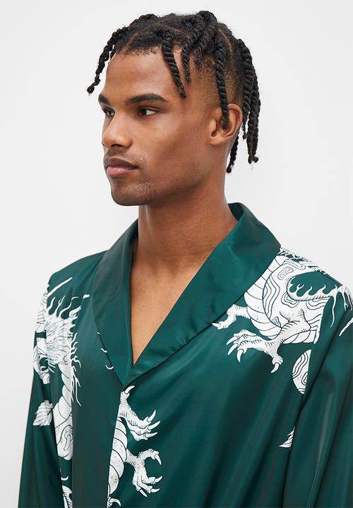 STYLE REPUBLIC - Printed satin robe - green & white