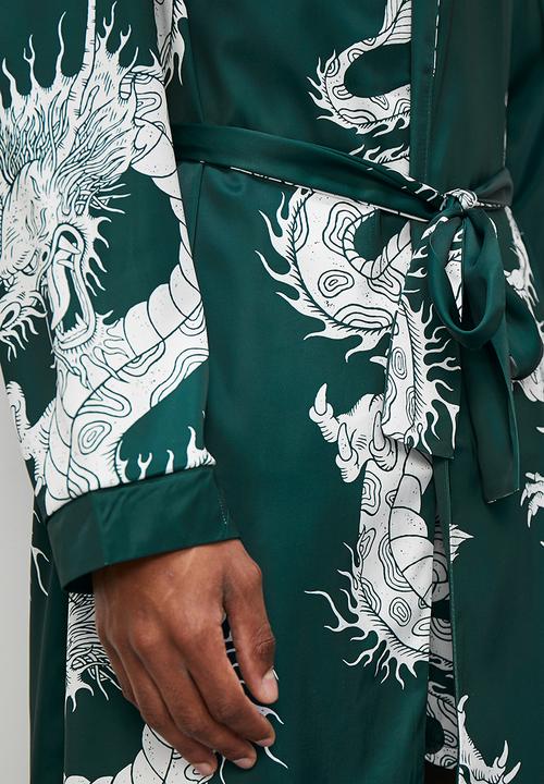 STYLE REPUBLIC - Printed satin robe - green & white