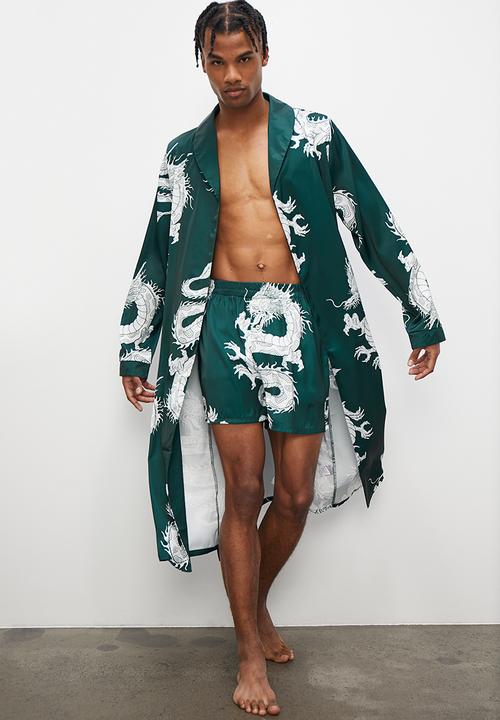 STYLE REPUBLIC - Printed satin robe - green & white