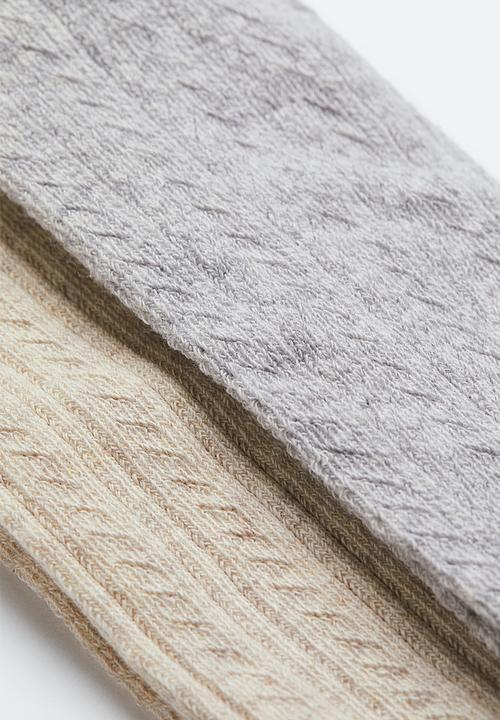 H&M - 2-pack pointelle tights - beige & grey