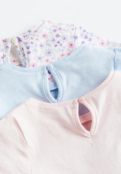 H&M - 3-pack cotton tops - light pink/flower