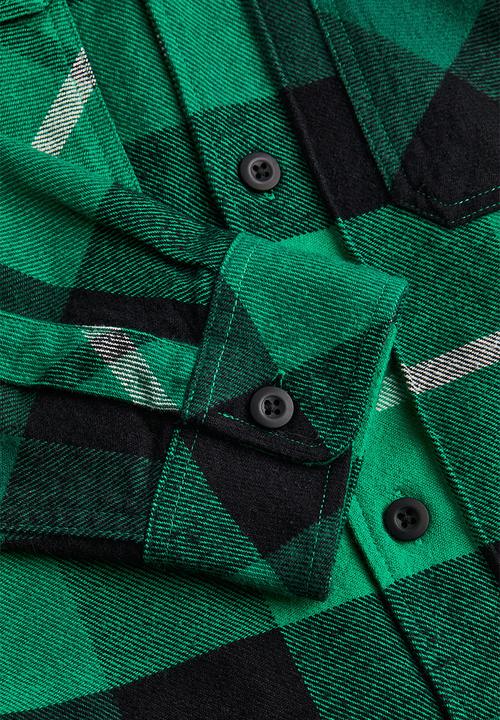 H&M - Hooded overshirt - green/black checked