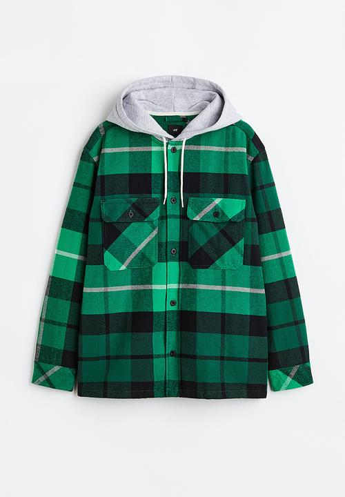 H&M - Hooded overshirt - green/black checked