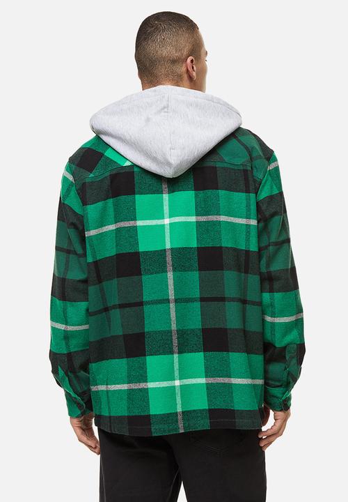 H&M - Hooded overshirt - green/black checked