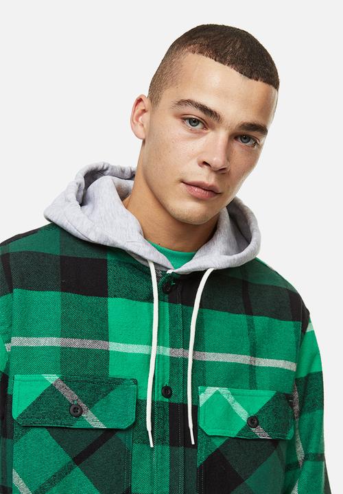 H&M - Hooded overshirt - green/black checked