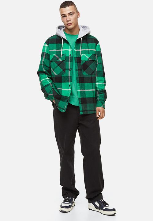 H&M - Hooded overshirt - green/black checked
