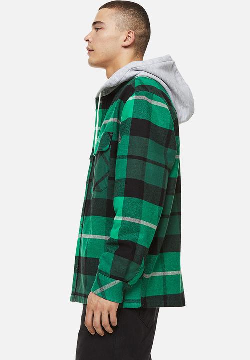 H&M - Hooded overshirt - green/black checked
