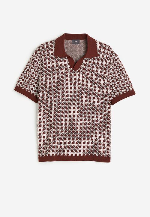 H&M - Regular fit fine-knit polo shirt - brown/patterned