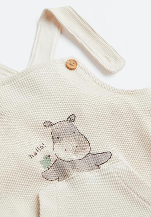 H&M - Ribbed cotton dungarees - natural white / hippo