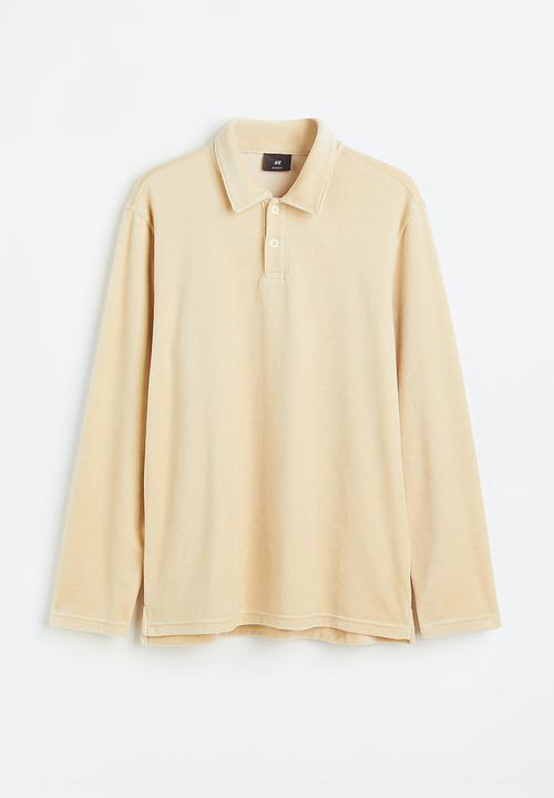 H&M - Regular fit velour polo shirt - light beige 