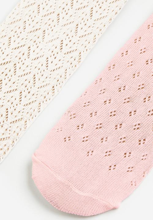 H&M - 2-pack textured-knit tights - pink,white