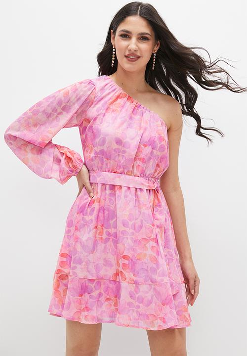 MILLA - Asymmetric soft waisted mini dress - pink floral