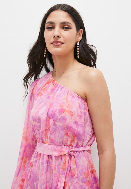 MILLA - Asymmetric soft waisted mini dress - pink floral