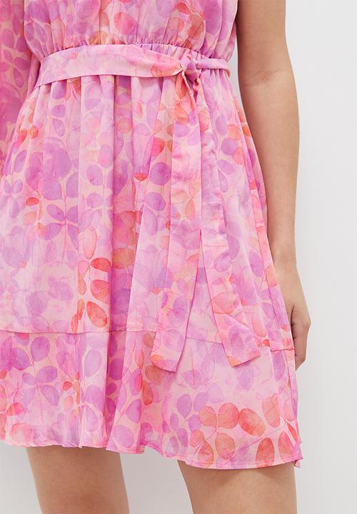 MILLA - Asymmetric soft waisted mini dress - pink floral